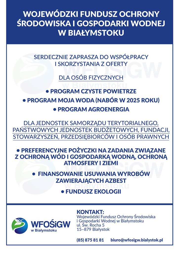 Programy Wojewódzkiego Funduszu Ochrony Środowiska i Gospodarki Wodnej w Białymstoku - plakat