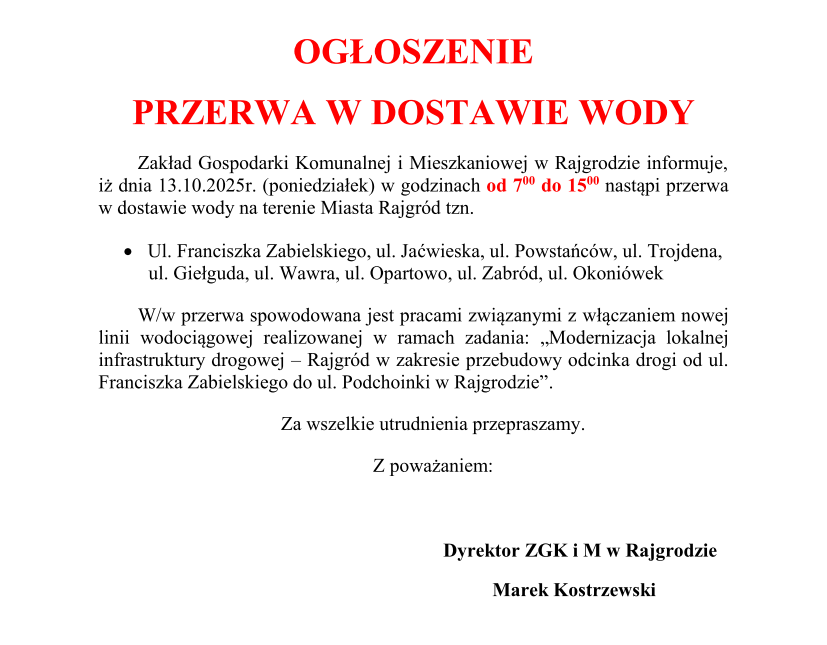 Ogłoszenie ZGKiM